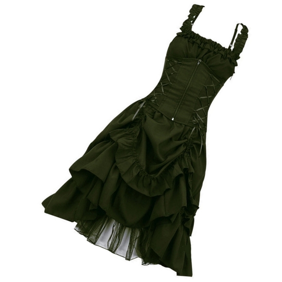 Steampunk Corset Ruffle Drape Punk Gothic Dress - Picture 3 of 8